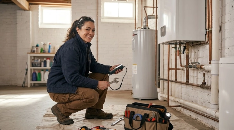 Licensed technician performing gas piping inspection and pressure test in Bayside Queens home